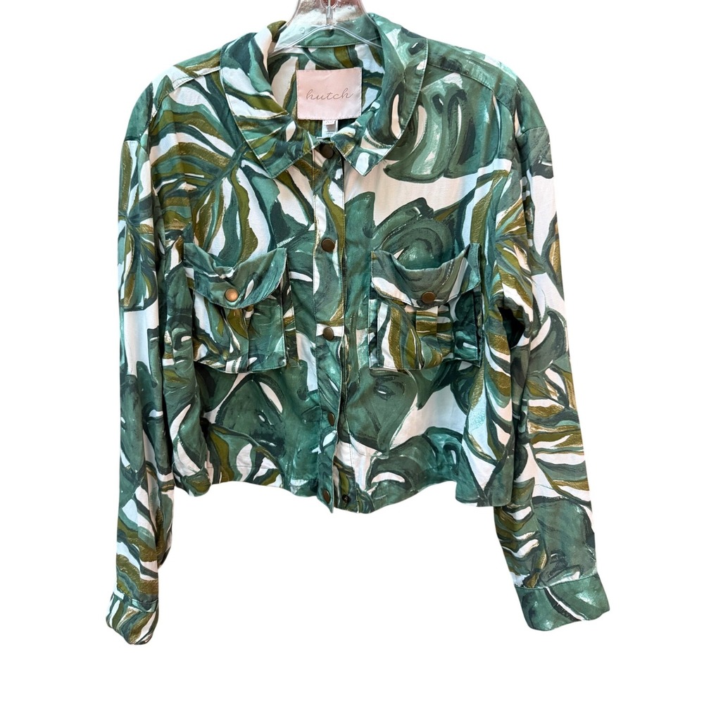 Anthropologie X Hutch Botanical Monstera Leaf Print Cropped Tencel Jacket XS